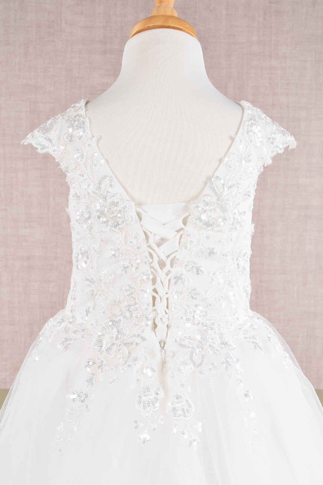 Sequin Embroidery Long Back Hem Mesh A-Line Quinceanera Kids Dress GLGK108