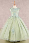 Sequin Embroidery Long Back Hem Mesh A-Line Quinceanera Kids Dress GLGK108