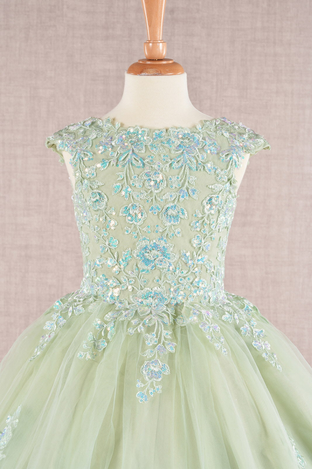 Sequin Embroidery Long Back Hem Mesh A-Line Quinceanera Kids Dress GLGK108