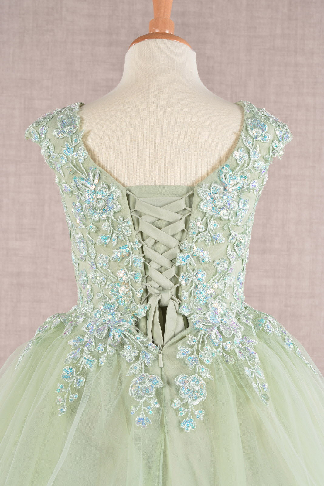 Sequin Embroidery Long Back Hem Mesh A-Line Quinceanera Kids Dress GLGK108