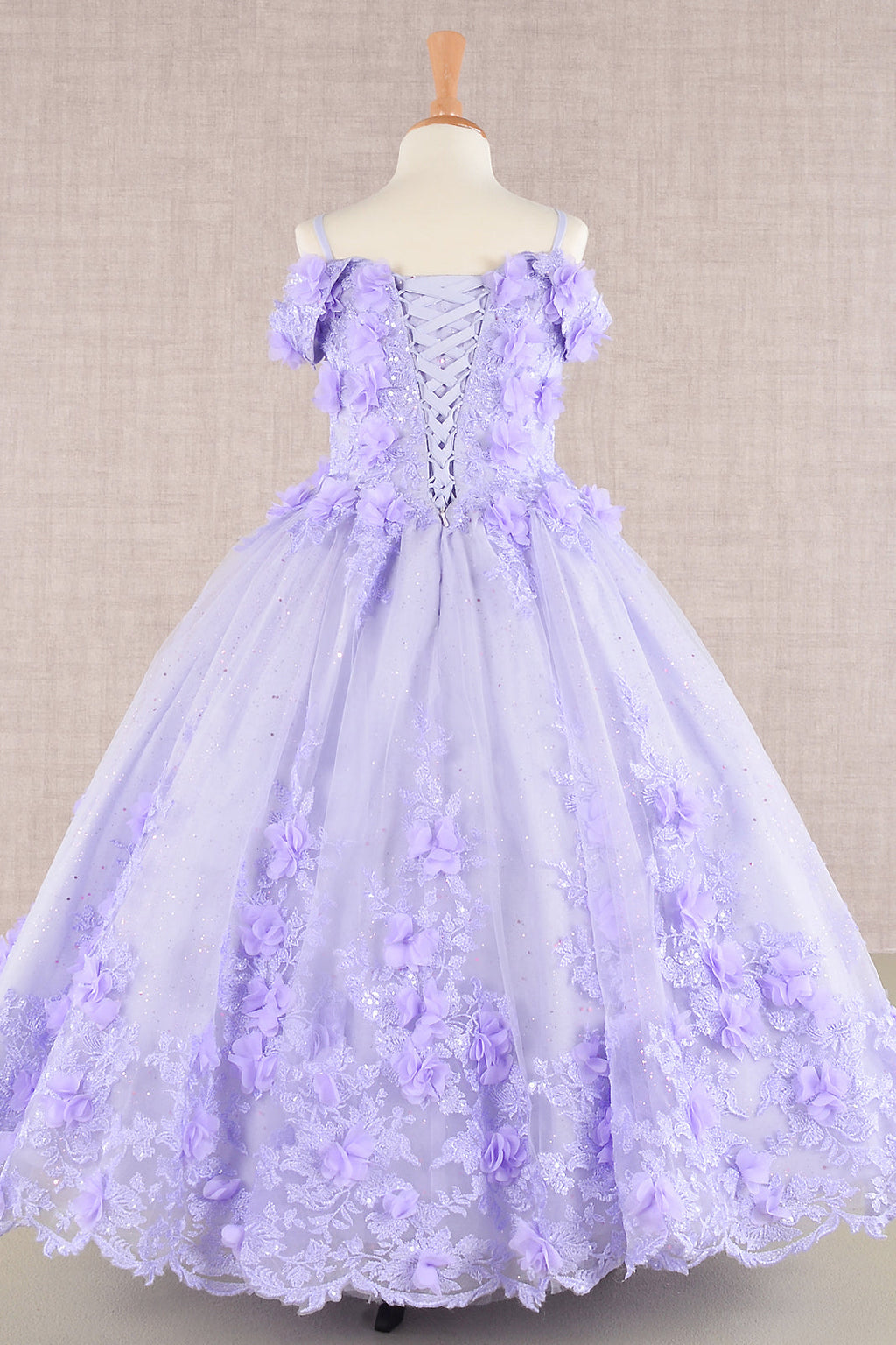 3D Floral Applique Embellished Glitter Embroidery Mesh Quinceanera Kids Dress GLGK110