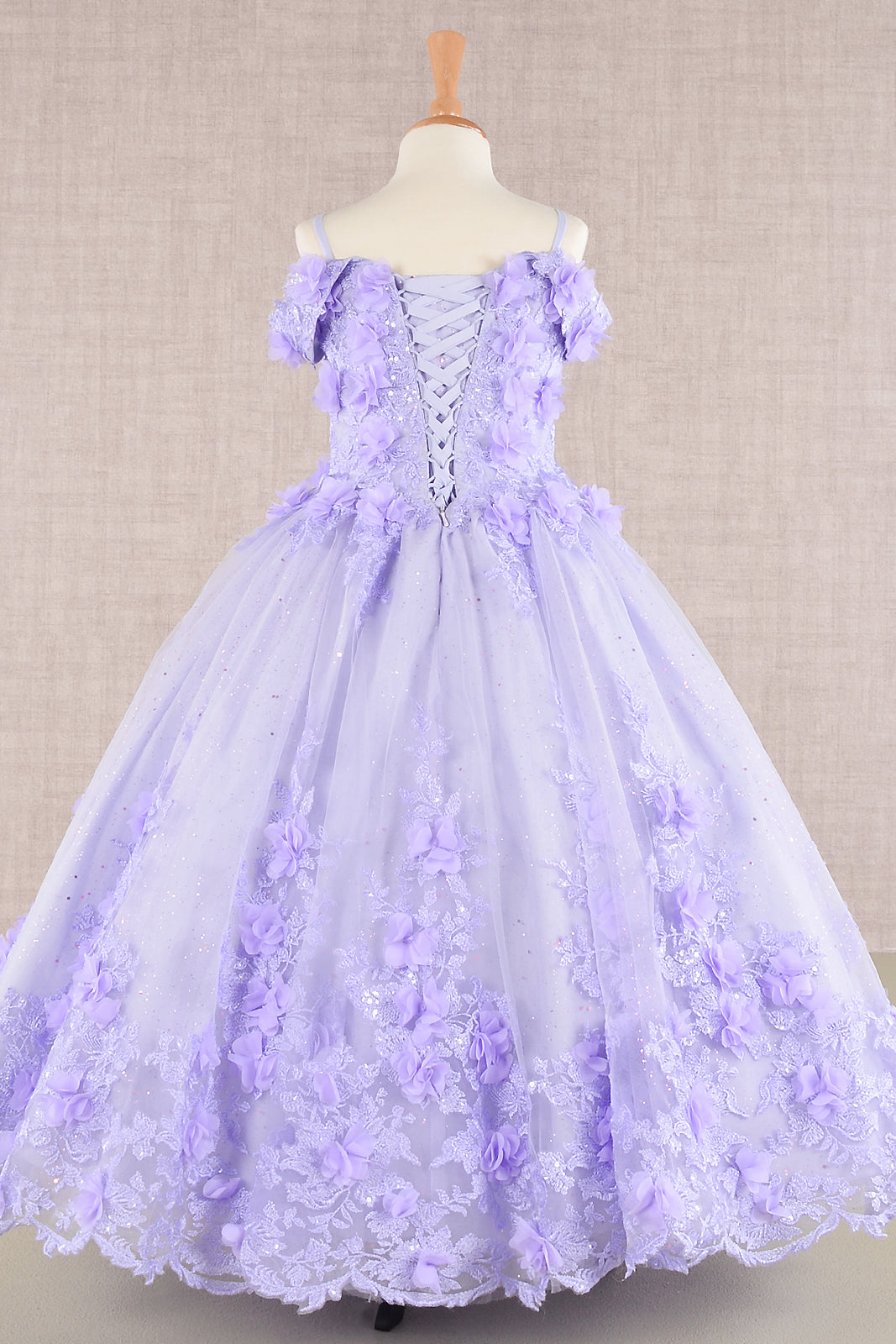 3D Floral Applique Embellished Glitter Embroidery Mesh Quinceanera Kids Dress GLGK110