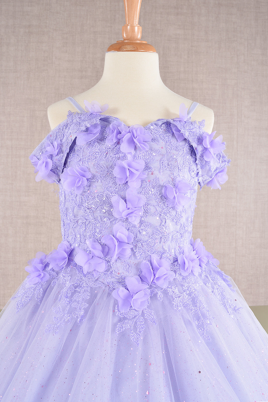 3D Floral Applique Embellished Glitter Embroidery Mesh Quinceanera Kids Dress GLGK110