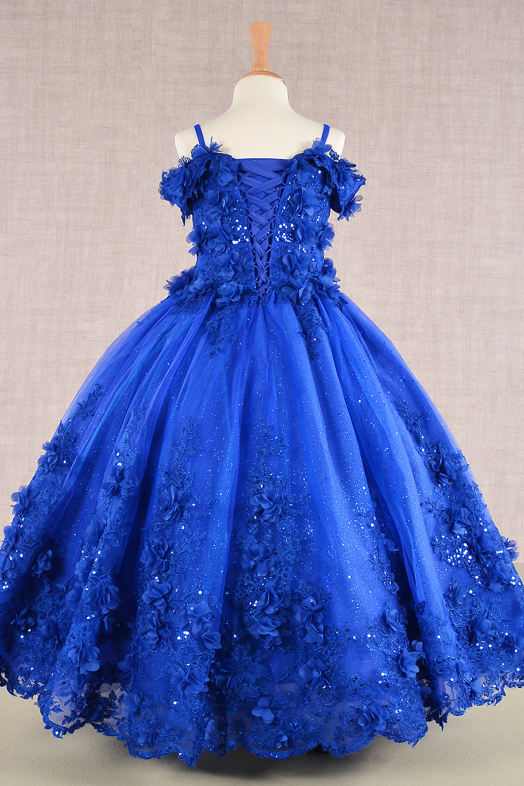 3D Floral Applique Embellished Glitter Embroidery Mesh Quinceanera Kids Dress GLGK110