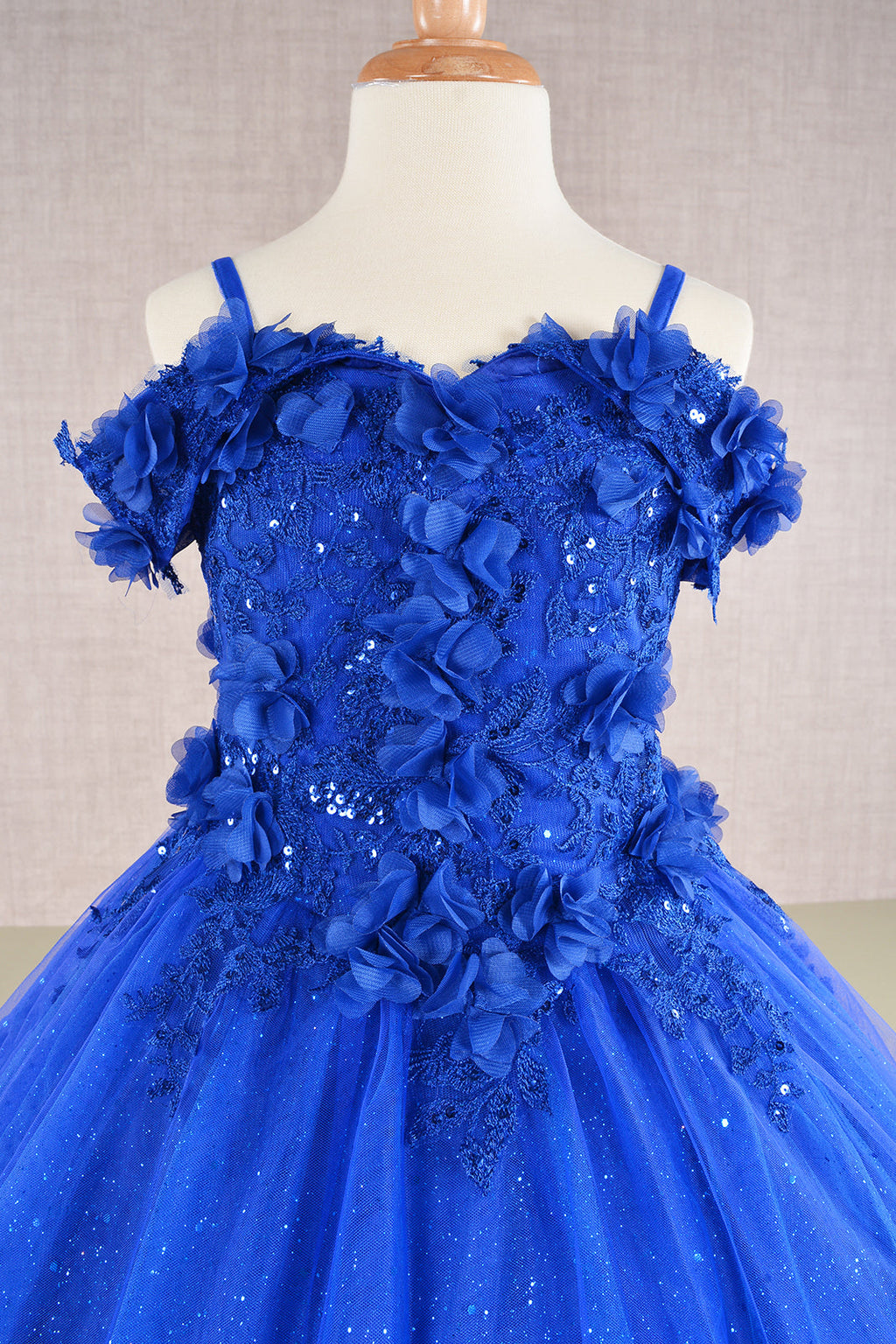 3D Floral Applique Embellished Glitter Embroidery Mesh Quinceanera Kids Dress GLGK110