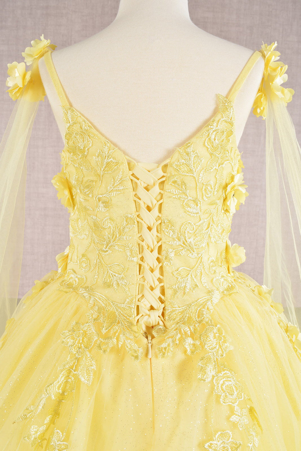 Floral Applique Glitter Mesh with Detachable Side Mesh Drape Quinceanera Kids Dress GLGK111