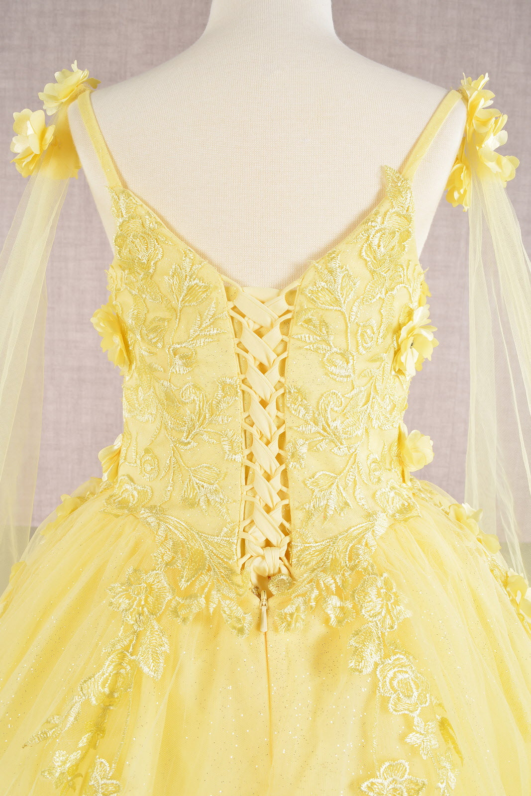 Floral Applique Glitter Mesh with Detachable Side Mesh Drape Quinceanera Kids Dress GLGK111