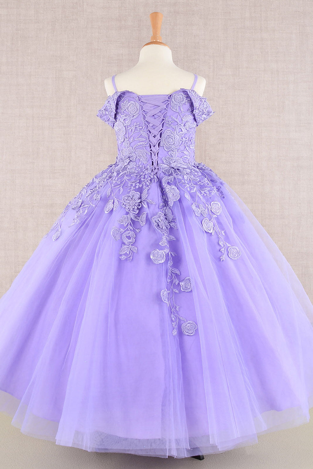 Floral Embroidery Embellished Cut-Away Shoulder Quinceanera Kids Dress GLGK112