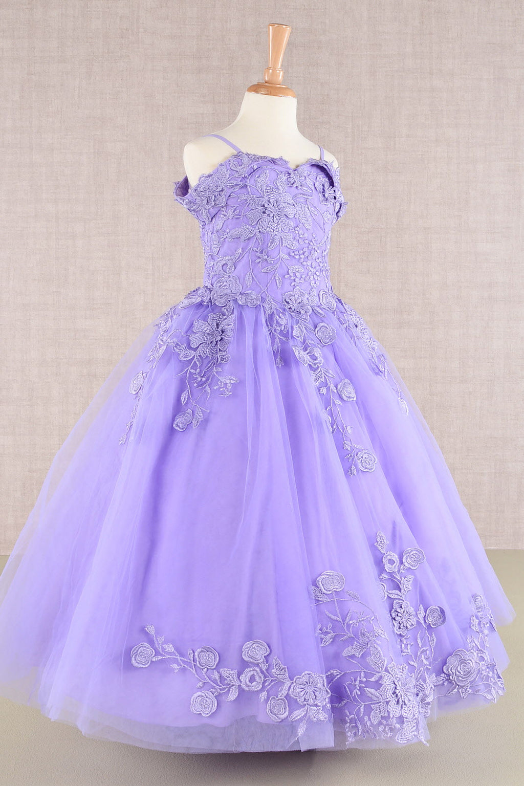 Floral Embroidery Embellished Cut-Away Shoulder Quinceanera Kids Dress GLGK112