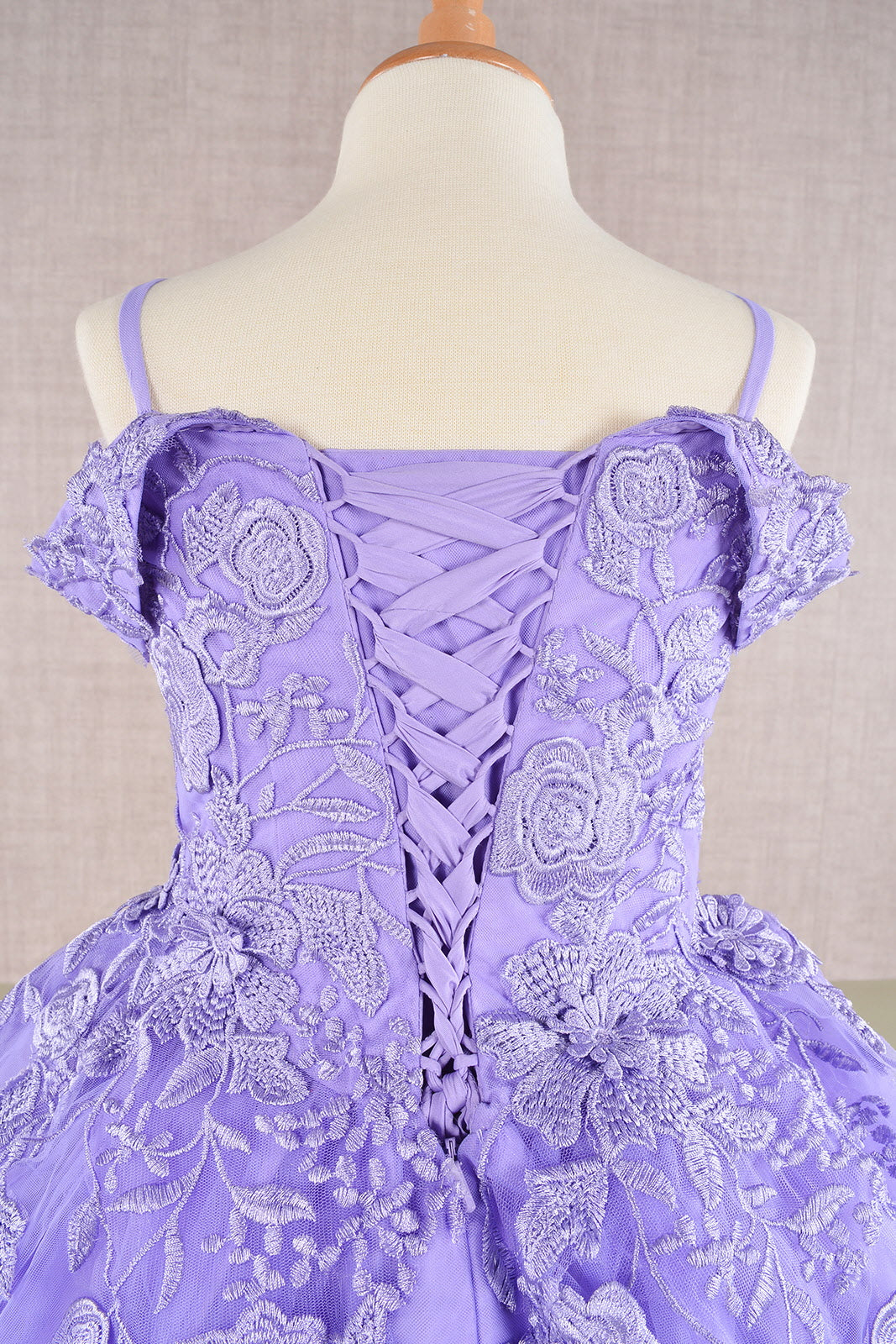 Floral Embroidery Embellished Cut-Away Shoulder Quinceanera Kids Dress GLGK112