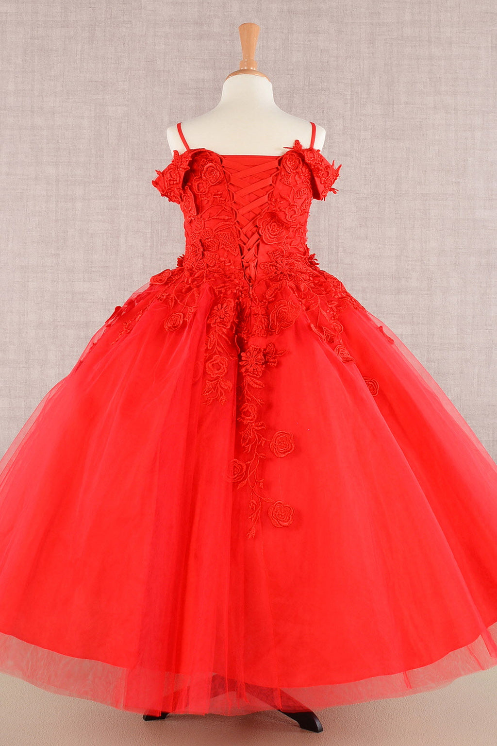Floral Embroidery Embellished Cut-Away Shoulder Quinceanera Kids Dress GLGK112