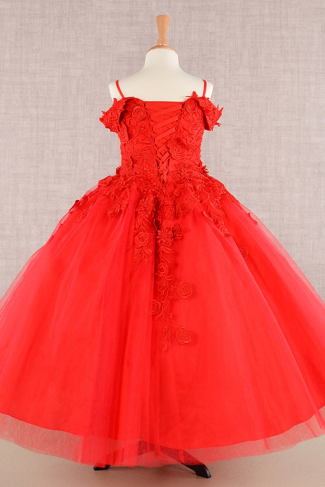 Floral Embroidery Embellished Cut-Away Shoulder Quinceanera Kids Dress GLGK112