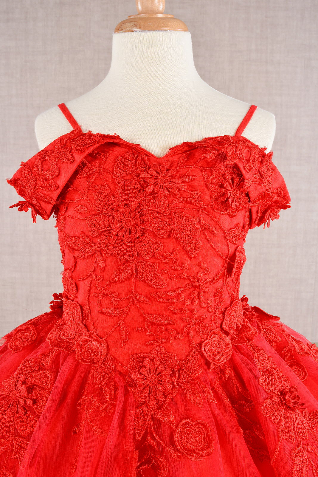 Floral Embroidery Embellished Cut-Away Shoulder Quinceanera Kids Dress GLGK112