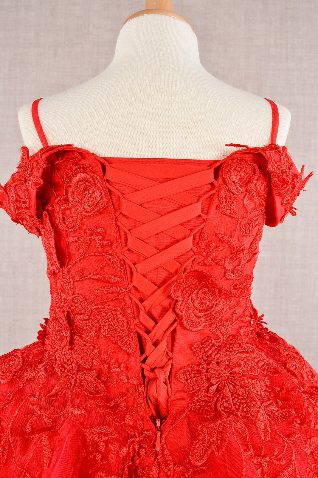 Floral Embroidery Embellished Cut-Away Shoulder Quinceanera Kids Dress GLGK112