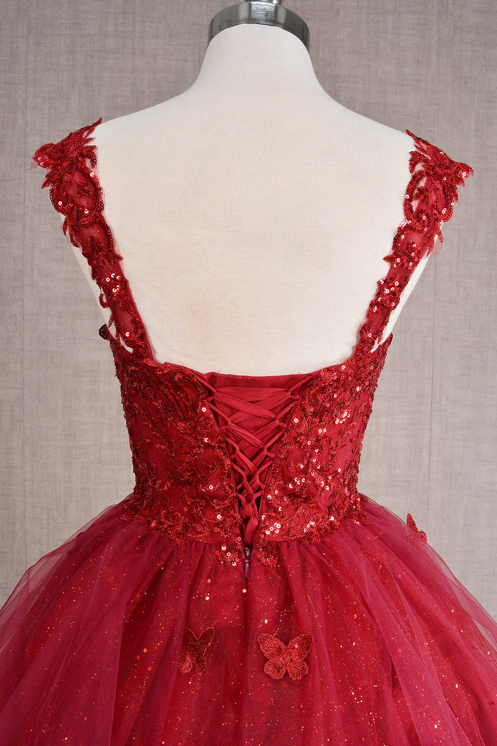 Butterfly Applique Sequin Mesh Babydoll w/ Sheer Straps Short Homecoming Dress GLGS3186