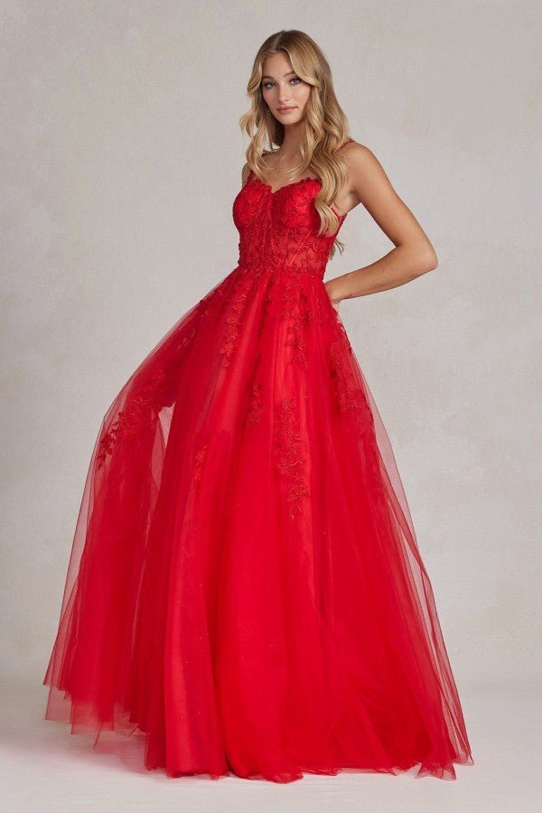 A-Line Embroidered Bodice Sweetheart Open Back Long Prom Dress NXT1082 - PrimePick