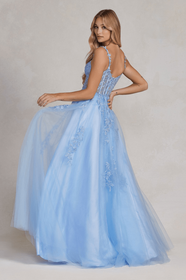 A-Line Embroidered Bodice Sweetheart Open Back Long Prom Dress NXT1082 - PrimePick