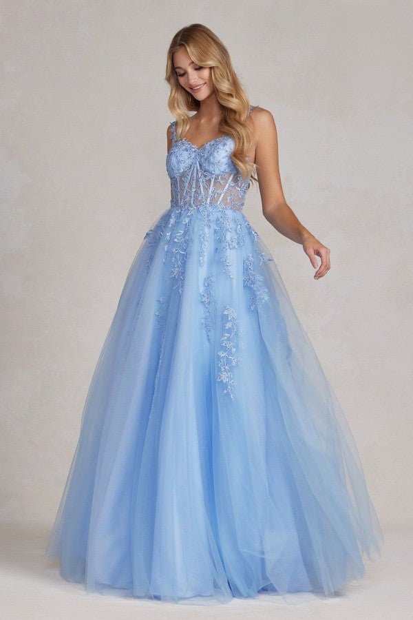 A-Line Embroidered Bodice Sweetheart Open Back Long Prom Dress NXT1082 - PrimePick