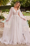 A-Line Long Sleeves Illusion V-Neck Long Wedding Dress CDCD852W - PrimePick