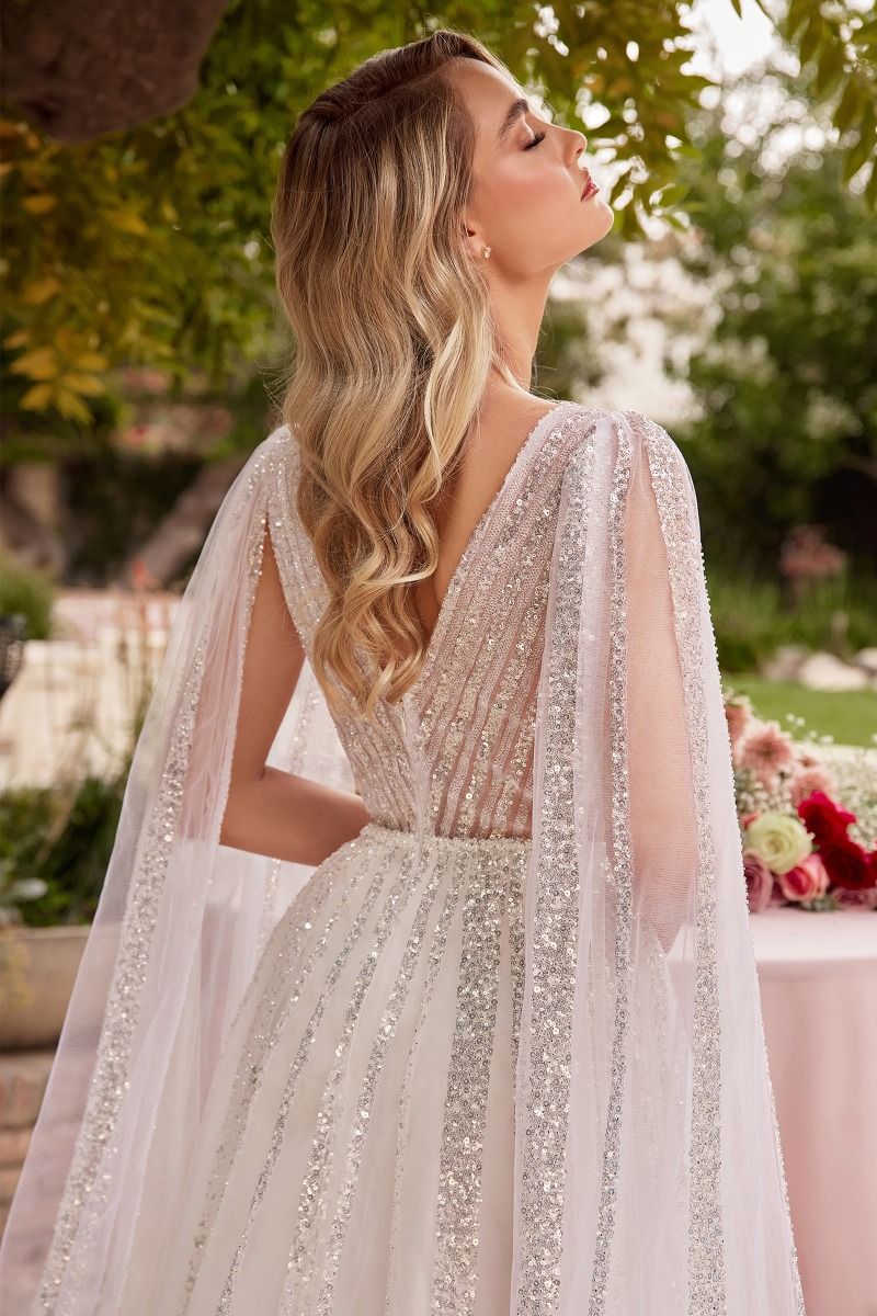 A-Line Long Sleeves Illusion V-Neck Long Wedding Dress CDCD852W - PrimePick