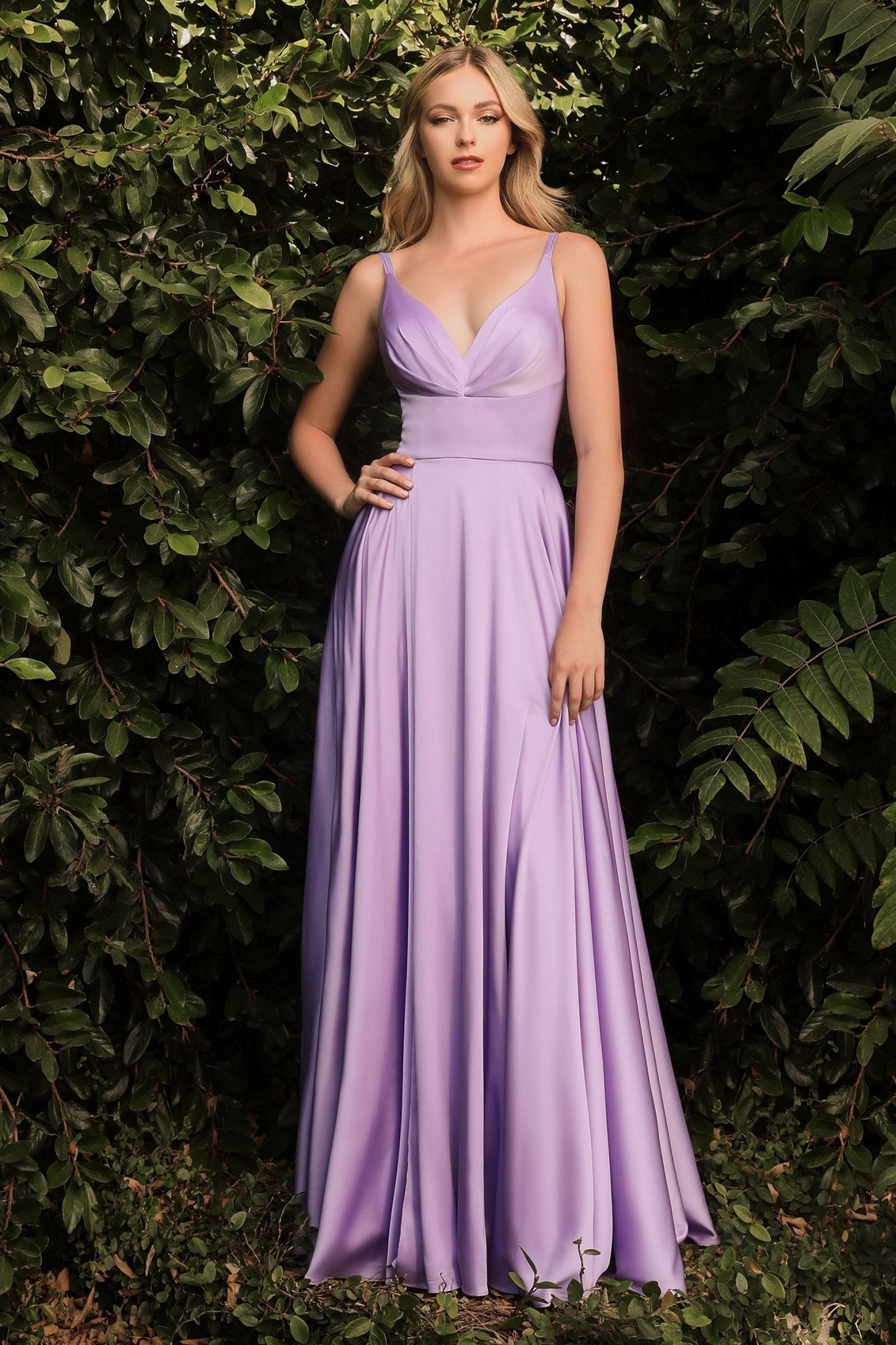 A - Line Satin V - Neck Side Slit Long Bridesmaid Dress CD7472 - PrimePick