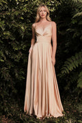 A - Line Satin V - Neck Side Slit Long Bridesmaid Dress CD7472 - PrimePick