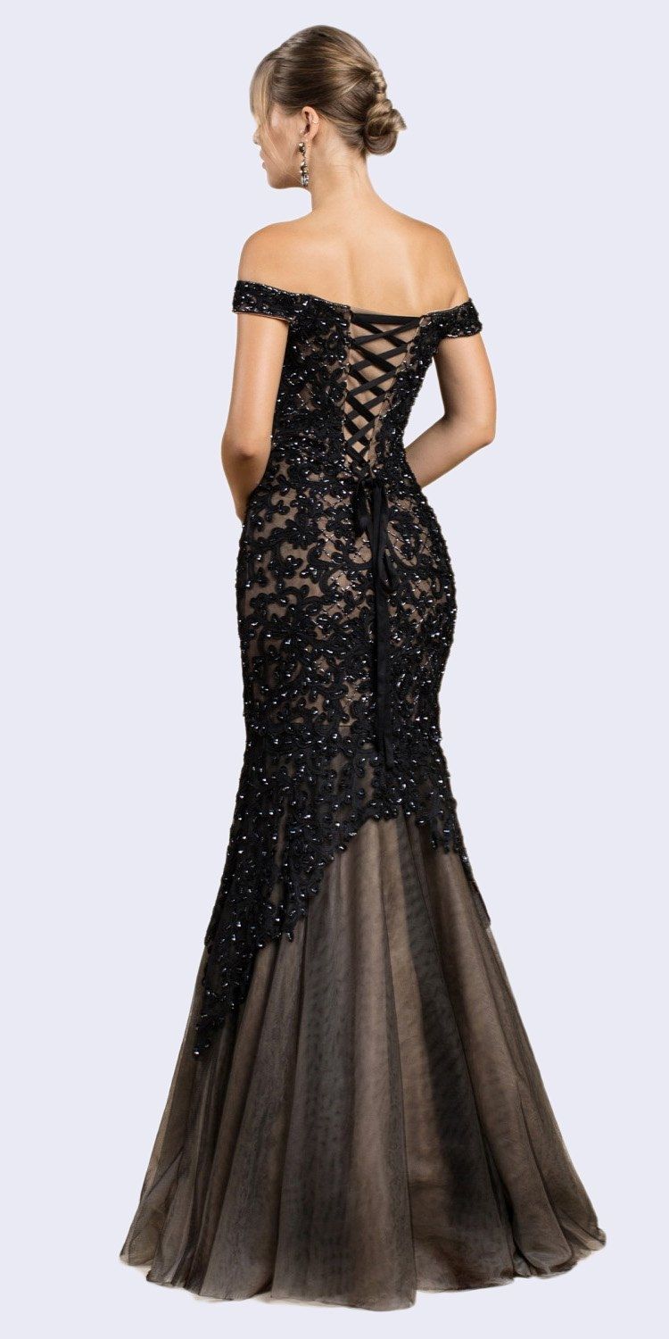 Luxury Mermaid Embroidered Sweetheart Bodice Off Shoulder Long Evening & Ball Dress CDA0401