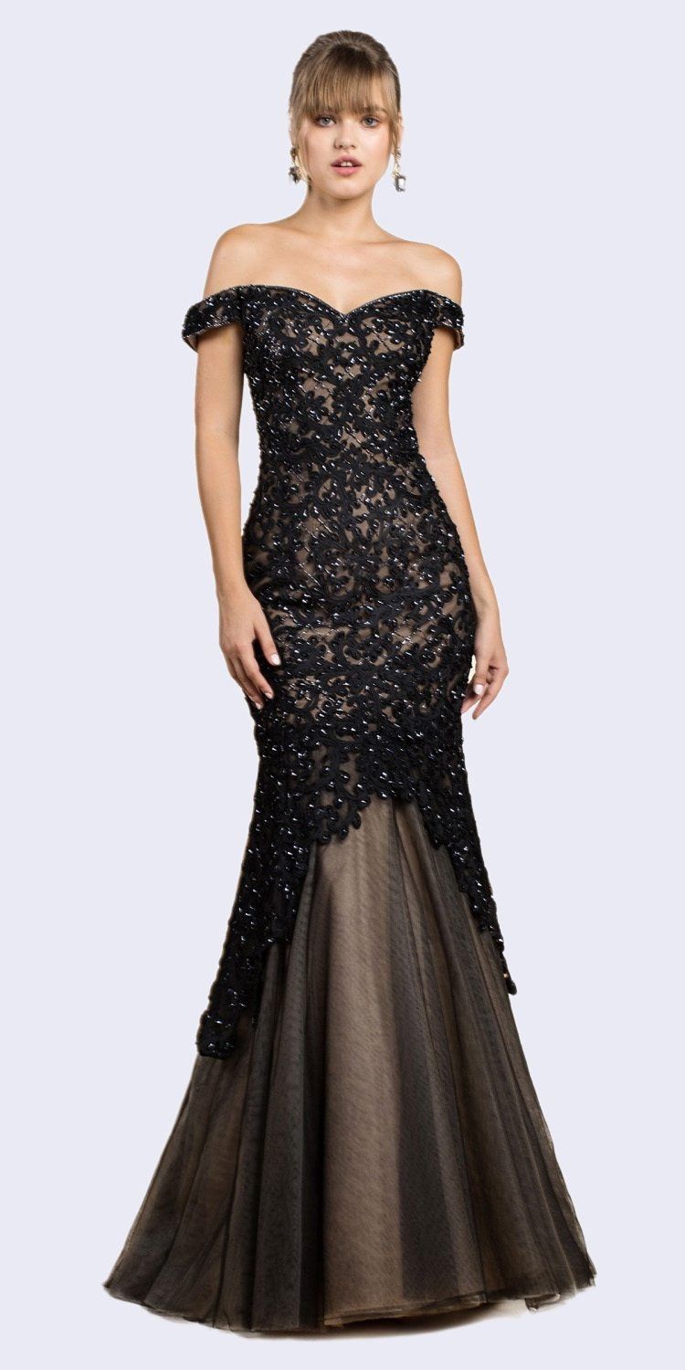 Luxury Mermaid Embroidered Sweetheart Bodice Off Shoulder Long Evening & Ball Dress CDA0401