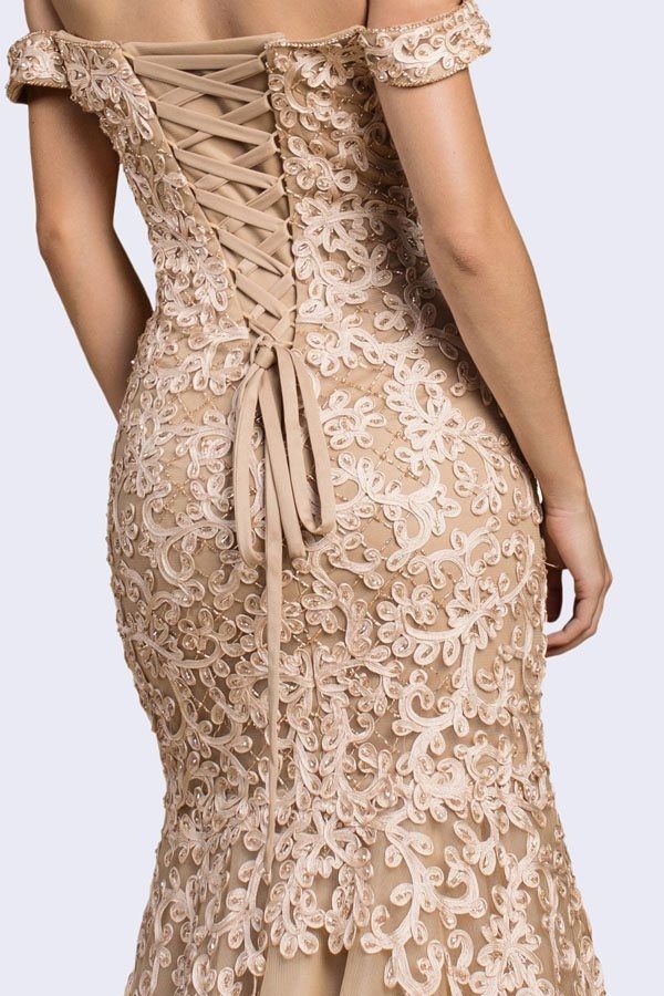 Luxury Mermaid Embroidered Sweetheart Bodice Off Shoulder Long Evening & Ball Dress CDA0401