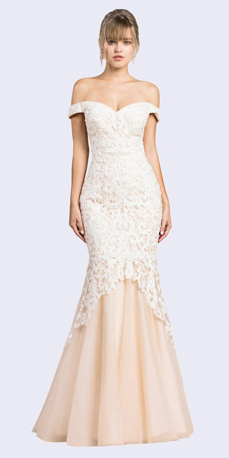 Luxury Mermaid Embroidered Sweetheart Bodice Off Shoulder Long Evening & Ball Dress CDA0401