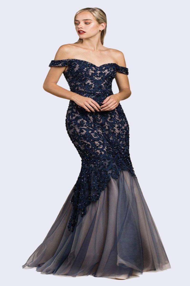 Luxury Mermaid Embroidered Sweetheart Bodice Off Shoulder Long Evening & Ball Dress CDA0401