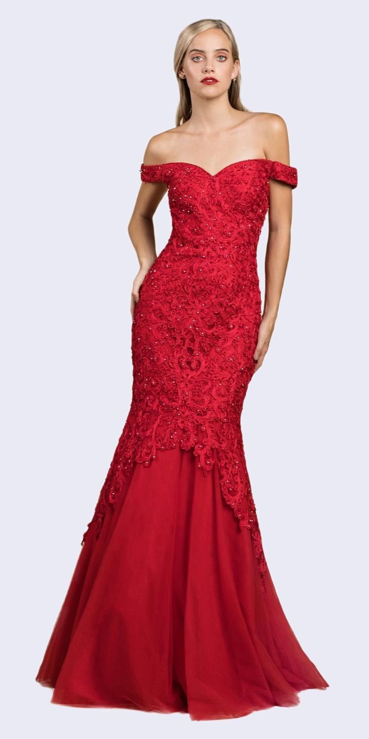 Luxury Mermaid Embroidered Sweetheart Bodice Off Shoulder Long Evening & Ball Dress CDA0401