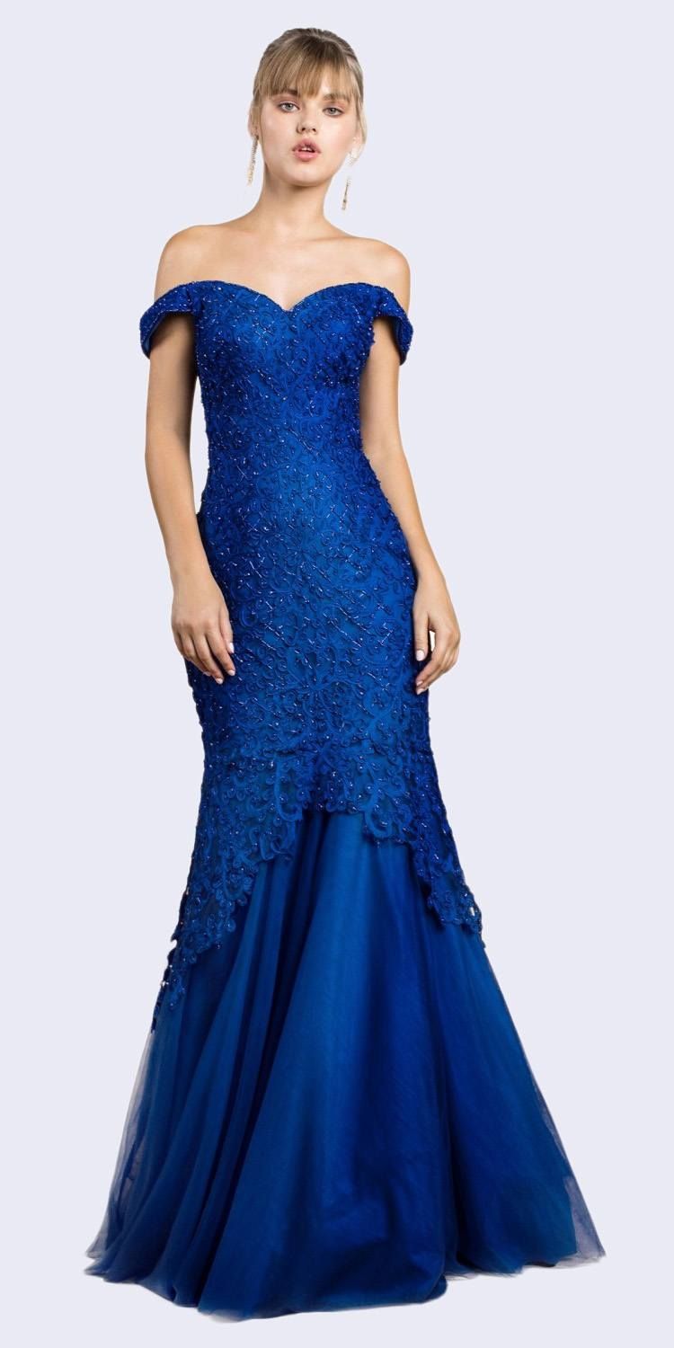 Luxury Mermaid Embroidered Sweetheart Bodice Off Shoulder Long Evening & Ball Dress CDA0401