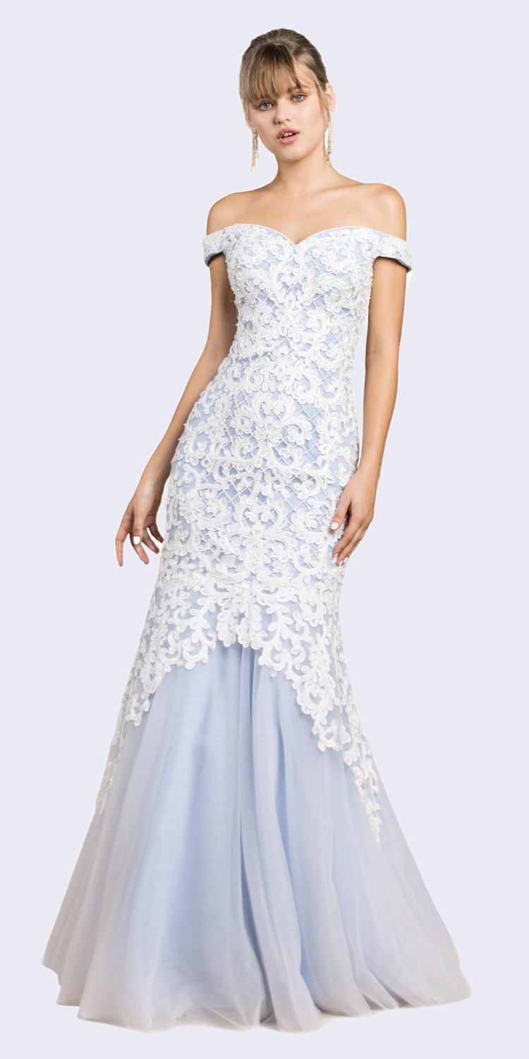 Luxury Mermaid Embroidered Sweetheart Bodice Off Shoulder Long Evening & Ball Dress CDA0401