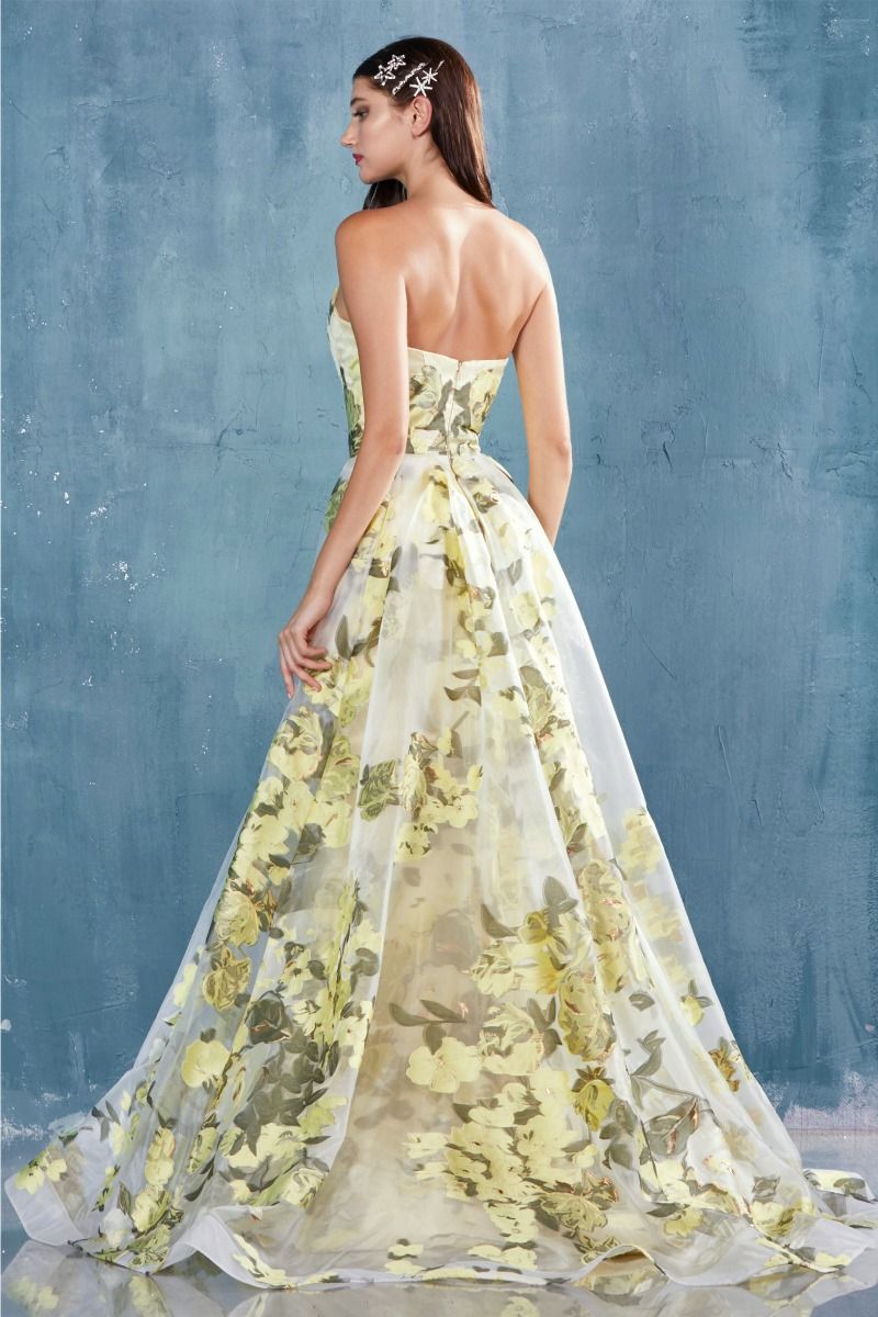 Floral Pattern Spaghetti Straps Sweetheart A-Line Tulle Overskirt Long Prom & Bridesmaid Dress CDA0770