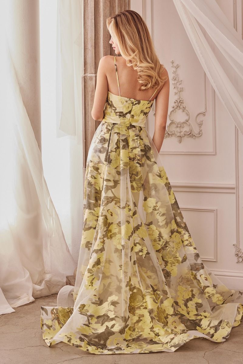 Floral Pattern Spaghetti Straps Sweetheart A-Line Tulle Overskirt Long Prom & Bridesmaid Dress CDA0770