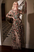 Savannah Sequin Floral Petal Long Sleeves Long Bridesmaid & Mother of Bride Dress CDA0926