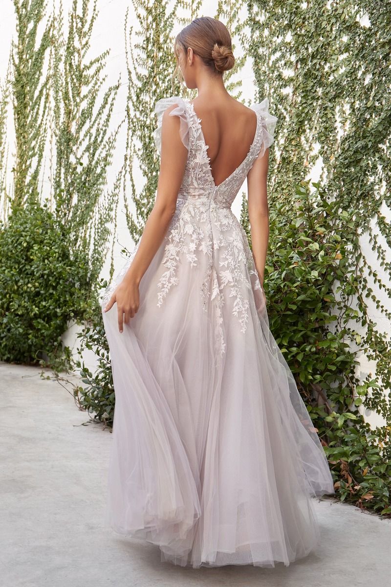 Lennox Floral Illusion V-Neck Open V-Back A-Line Long Prom Dress CDA1018