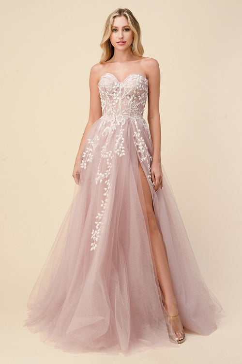 Angelonia Diamond Strapless Glitter Corset Long Prom Dress CDA1029