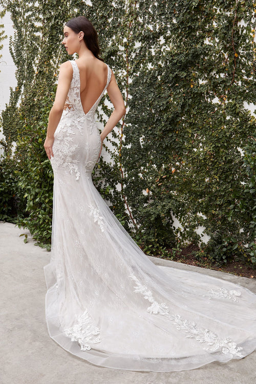 Avery Lace Bodice Illusion V-Neck Long Wedding Dress CDA1072W