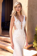 Avery Lace Bodice Illusion V-Neck Long Wedding Dress CDA1072W