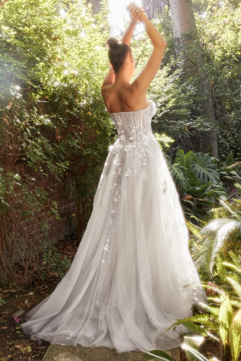 Penelope Blossom Floral Strapless Sheer Corset Bodice A-line Long Prom & Bridesmaid Dress CDA1089