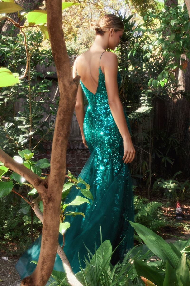 Fitted Mermaid Sequin Embellished Beaded Lace Applique Long Prom & Bridesmaid Dress CDA1118