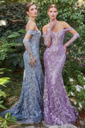 Dusk Glass Embellished Beads Matching Gloves Long Prom Dress CDA1163