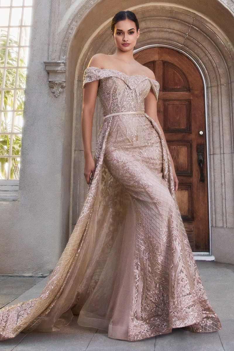Sequin Lace Off the shoulder Strapless Mid Open Back Mermaid Long Prom & Evening Dress CDA1200