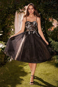 TEA LENGTH BLACK TULLE A-LINE DRESS CDA1227