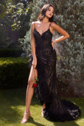 FITTED BLACK LACE GOWN CDA1228