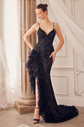 FITTED BLACK LACE GOWN CDA1228
