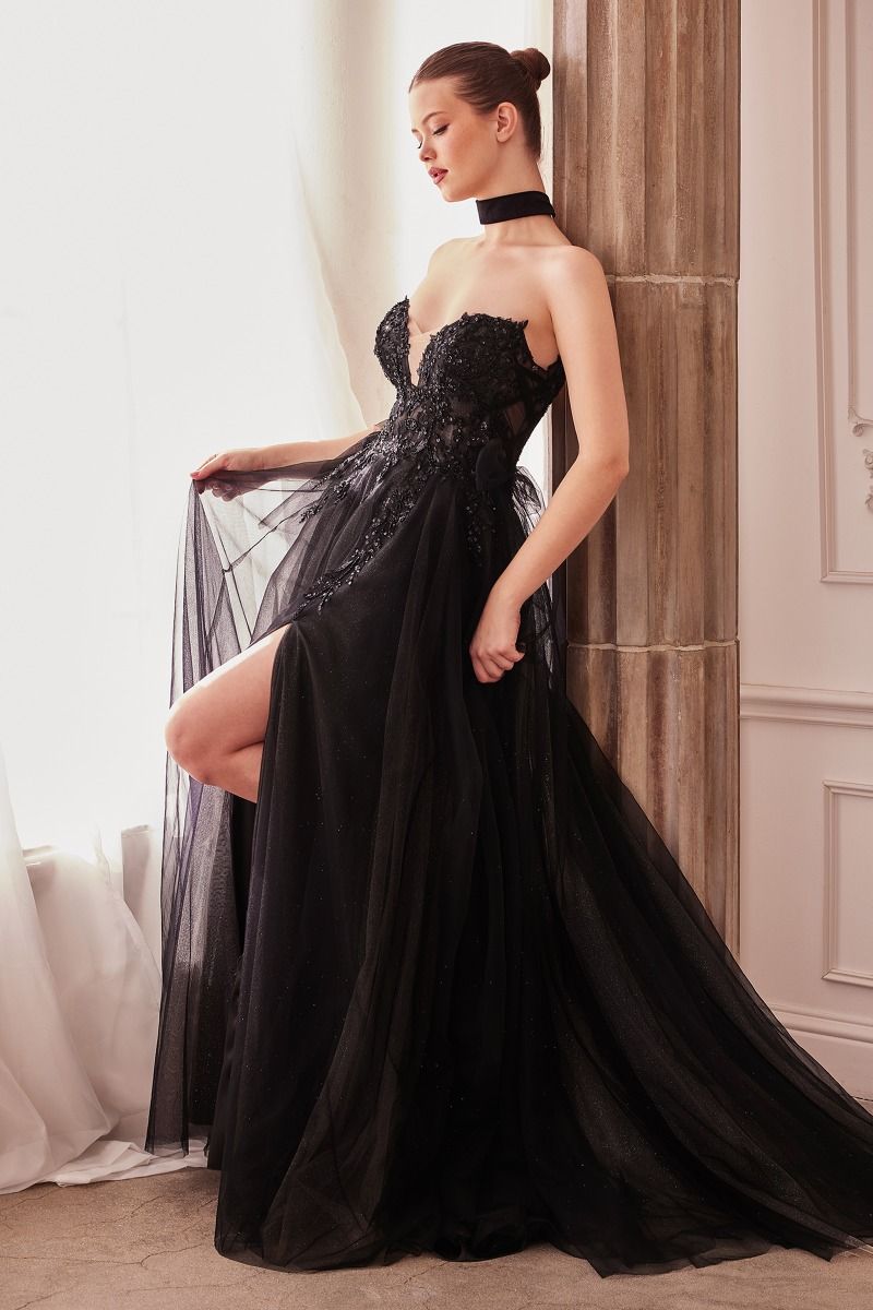 STRAPLESS A-LINE LAYERED TULLE GOWN CDA1303