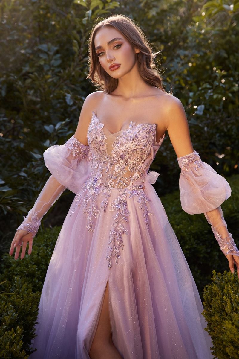STRAPLESS A-LINE LAYERED TULLE GOWN CDA1303